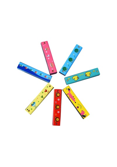2'li Ahşap Çocuk Mızıka Seti 16 Delikli 12cm Renkli Eğitici Ahşap Oyuncak Müzik Aleti Mızıka