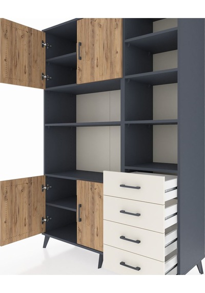 Hyperion Dolap 9 Raflı 4 Çekmeceli 4 Kapaklı 132x44x195 Antra... Antrasit