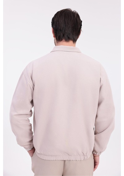 Erkek Gabardin Kumaş Fermuarlı Oversize Mevsimlik Ceket-144 Bej