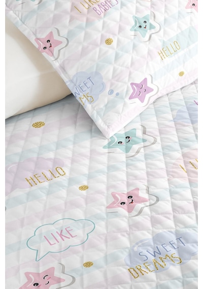 Evimde Bambaşka Yıldız Pastel Unisex Çocuk Pike Takımı-sevimli Bulut Lila Mint Bebek Odası Yatak Örtüsü-160x220  CM