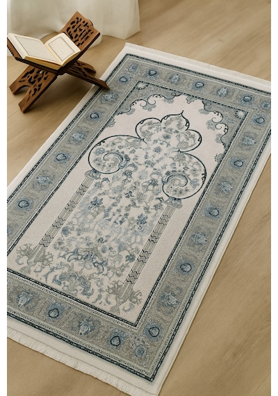 İpek Halı Kalitesinde Seccade 80x125 Cm Yumuşak Viscon İplik, Hediyelik Ve Çeyizlik Namazlık Turkuaz & Krem İpek Halı Kalitesinde Seccade 80x125 Cm Yumuşak Viscon İplik, Hediyelik Ve Çeyizlik Namazlık Turkuaz & Krem