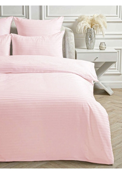 Line Pembe Pamuk Saten Çift Kişilik Nevresim Takımı Lastiksiz Çarşaflı 4 Parça Set Pembe