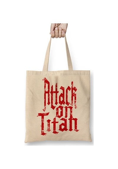 Toyaso Attack On Titan Font Logo Bez Çanta Uzun Saplı Alışveriş Çantası Plaj Çantası Beyaz