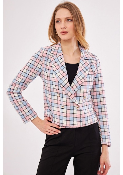 Armonika Kadın Çok Renkli Kruvaze Yaka Tüvit Crop Ceket Arm-24k001014 -