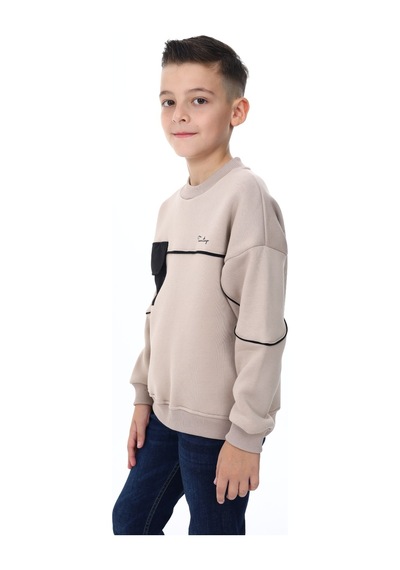 Toontoy Kids Toontoy Erkek Çocuk Relax Fit Bisiklet Yaka Parçalı Baskılı Sweatshirt - Cep Detaylı & 2 İplik Bej Toontoy Kids Toontoy Erkek Çocuk Relax Fit Bisiklet Yaka Parçalı Baskılı Sweatshirt - Cep Detaylı & 2 İplik Bej