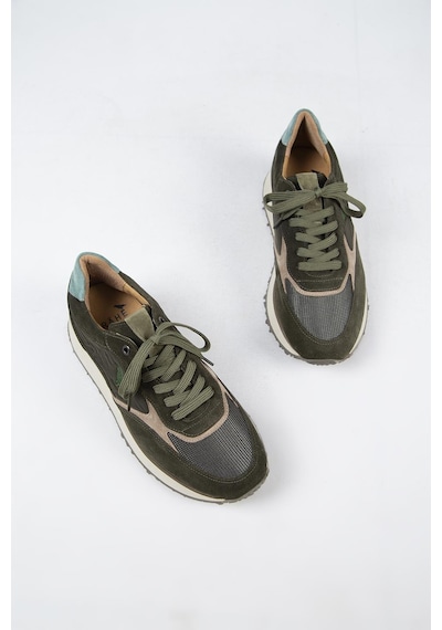 Krahe Calista Erkek Hakiki Deri Bağcıklı Haki-bej Sneakers 001