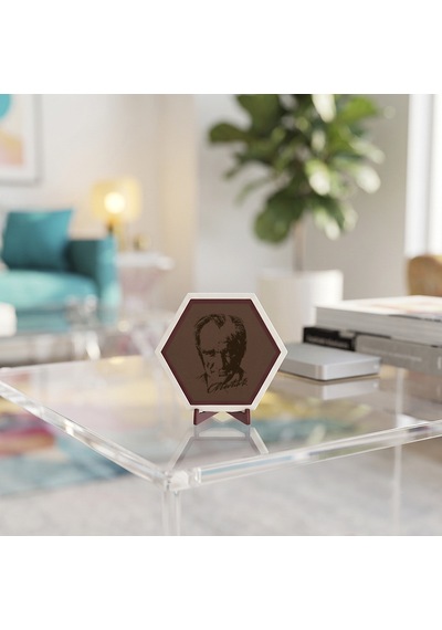 Atatürk Portreli Dekoratif Obje, Ev Ve Ofis İçin Modern Özel Hediyelik Masaüstü Aksesuarı 10x10 Cm, Açık Kahve