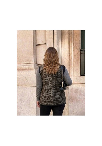 Onno Style Women Çelik Örgü Klasik Leopar Desen Triko Yelek Siyah