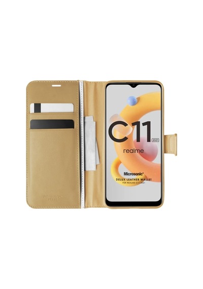 Oppo Realme C11 2021 Kılıf Delux Leather Wallet Gold Col107448-gold