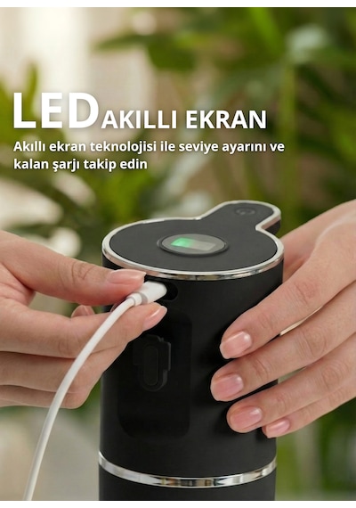 Otomatik Sensörlü Köpük Sıvı Sabunluk - Şarjlı- Dijital Led Ekran - Duvara Monte - P18 Model Siyah
