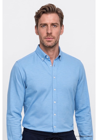 AC&Co / Altınyıldız Classics Tailored Slim Fit Dar Kesim Düğmeli Yaka Oxford Erkek Gömlek Mavi