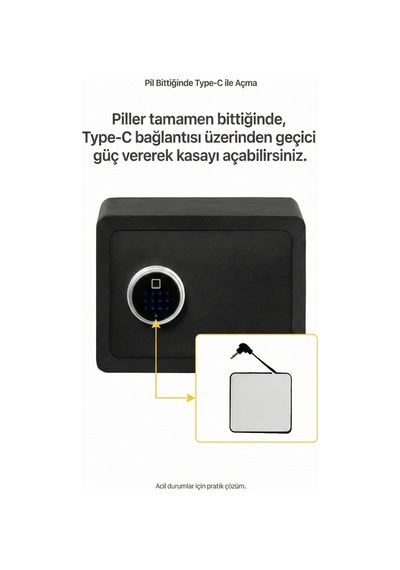 4berry Ev Ve Ofis İçin Parmak İzli Elektronik Kasa Şifreli, Metal Kasa, Type-c Acil Açma -siyah