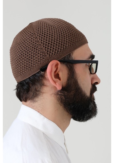 Örme Esnek Orlon Namaz Takke - Kahverengi - Smz