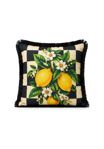 Damalı Limon Desenli 4 Lü Saçaklı Kırlent Kılıfı 45 x 45