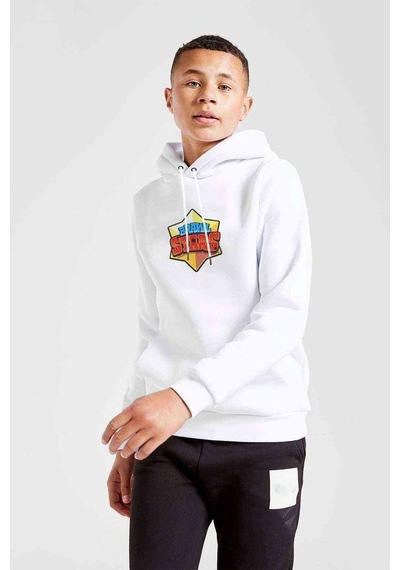 Tshirthane Brawl Stars Logo Baskılı Unisex Çocuk Kapüşonlu Beyaz Sweat