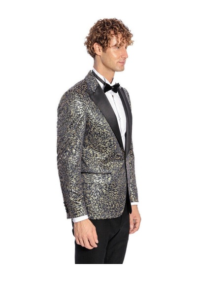 Wessi Tüy Desenli Slim Fit Erkek Smokin Ceket - Lacivert