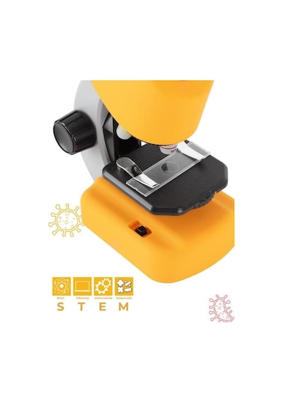 Sarı Stem Mikroskop Seti 100x 400x 1200x Plastik Gövdeli Bilim Kiti