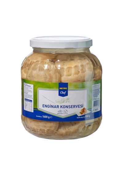 Metro Chef Enginar Konservesi 1,6 Kg 5-7cm Sakız Cinsi Kılçıksız Tarı