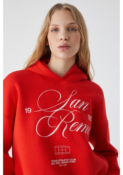 Ethıquet Tacna Kadın Kapüşonlu Uzun Kollu Oversize Kırmızı Sweatshirt