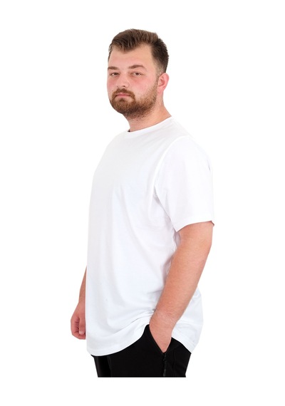Mode Xl Büyük Beden Erkek T-shirt Bisiklet Yaka Basic U25162 Beyaz Beyaz