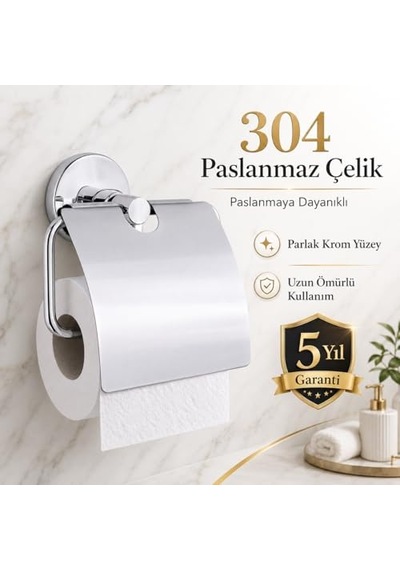 Alper Banyo Kapaklı Tuvalet Kağıtlığı, 304 Paslanmaz Çelik, Krom Kaplama Wc Kağıtlık, Yapışkanlı Ve Vidalı Montajlı,  Banyo Aksesuarı 16.5 x 12.2 x 11.2 CM