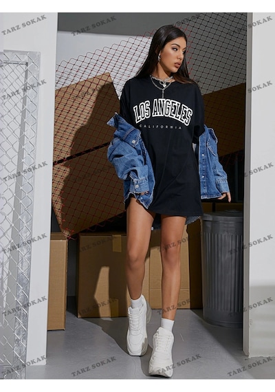 Startmore Los Angeles Baskılı Oversize Kalıp Unisex T-shirt Siyah