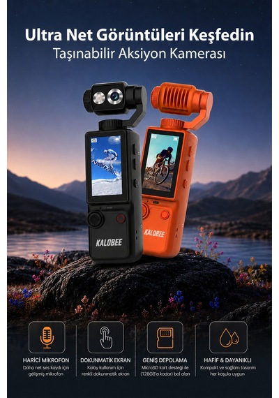 Kalobee Pocket3 Pro 4k Ultra Hd El Tipi Kamera 180 Döner Başlıklı Otofokus Vlog Kamerası Dokunmatik Ekranlı Cep Kamerası