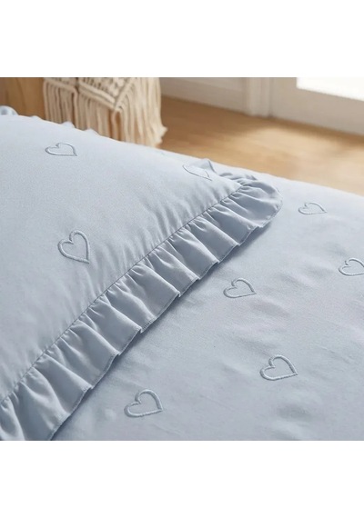 Love Nakışlı Elyaf Dolgulu Yatak Örtüsü Çift Kişilik 240x260 Gri