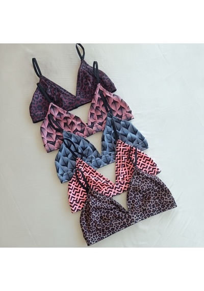 Bonbon Kadın Balensiz Desteksiz Üçgen Bralet 5 Renk 5'li Paket Leopar Mavi Pembe Çiçek Geometri Desenli Sütyen Bb2818 Desen2