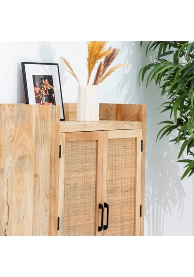 Evora Rattan Detaylı Masif Büfe Ceviz
