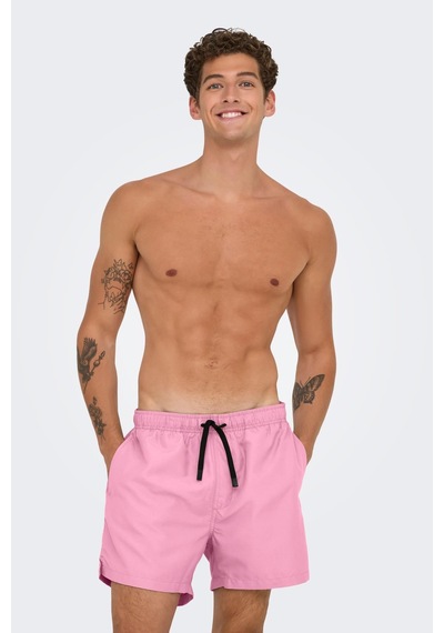 Only & Sons Onsbasıle Life Erkek Deniz Şortu Düz Renk Rahat Yazlık Regular Fit Pembe