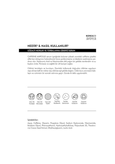 Koreaco Caffeine Ampoule Gözaltı Torba & Koyu Halka Karşıtı