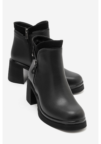 Luvi Shoes Raphael Siyah Cilt Kalın Topuklu Kadın Bot