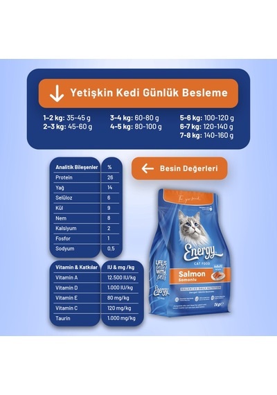 Energy Somonlu Kedi Maması - 1 Kg 8'li Paket