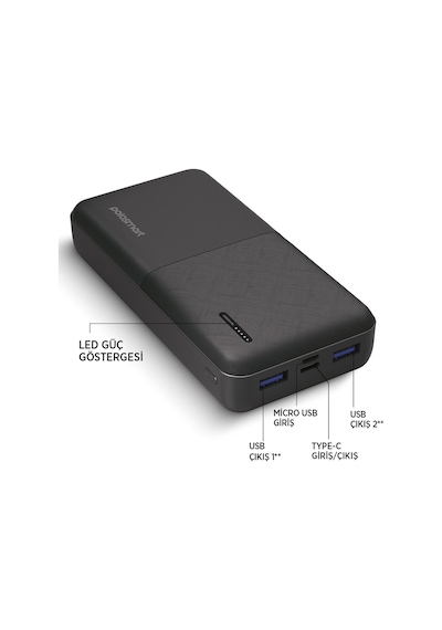 Polosmart Pbs132 Led Göstergeli 2 Usb 1 Pd Çıkışlı Taşınabilir Şarj Cihazı Powerbank Antrasit Antrasit