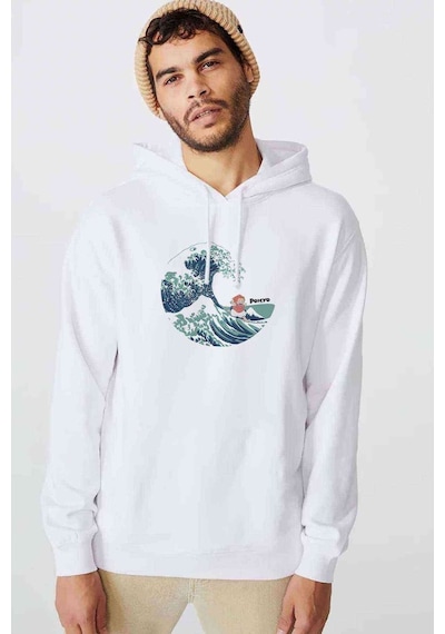 Küçük Deniz Kızı Ponyo Baskılı Beyaz Erkek Örme Sweatshirt