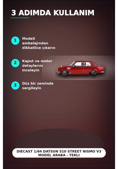 Diecast 1/64 Datsun 510 Street Nismo V3 Model Araba - Tekli Kutu, Koleksiyonluk Bx-313377