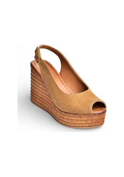 Fox Shoes Y996553502 Taba Süet Dolgu Topuklu Kadın Ayakkabı Taba
