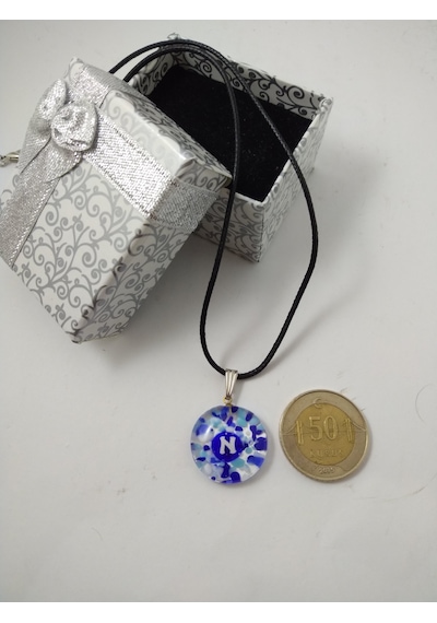 Cam Harf Kolye – Handmade El Yapimi Murano– (N) Harfi Modeli Gümüş