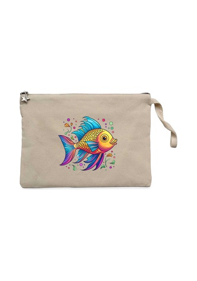 Colorful Fish Krem Clutch Astarlı Cüzdan / El Çantası