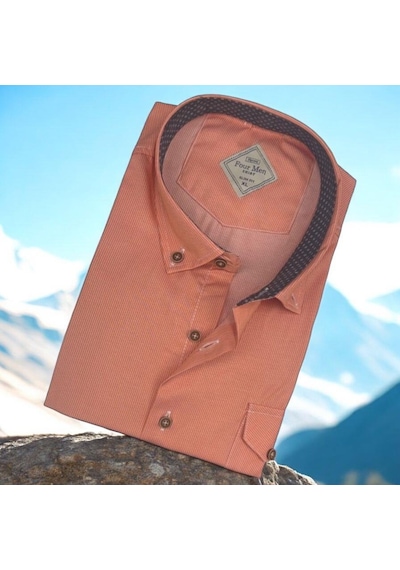 Pamuklu Uzun Kollu Erkek Gömlek Slim Fit Kalıp -9792 Nar Çiçeği Narçiçeği