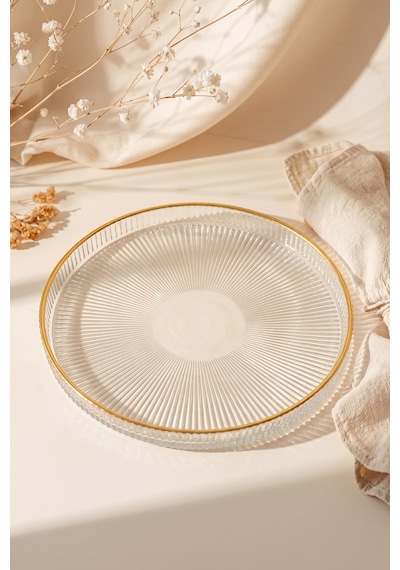 Splendid Gold Cam 4'lü Pasta Tabağı Seti 21 Cm Altın
