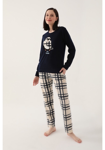 Arnetta Cute Penguins Lacivert Kadın Uzun Kol Pijama Takım
