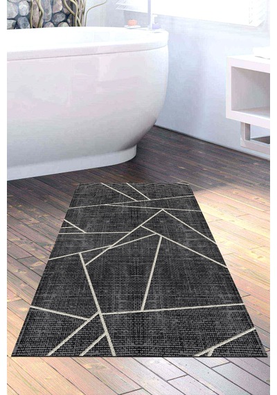 Dekoreko Kaymaz Taban Djt Banyo Halısı Trend Modern 717 Siyah