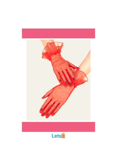 Letsii Kısa Boy Likralı Güpürlü Yetişkin Tül Eldiven Kırmızı Çok Renkli