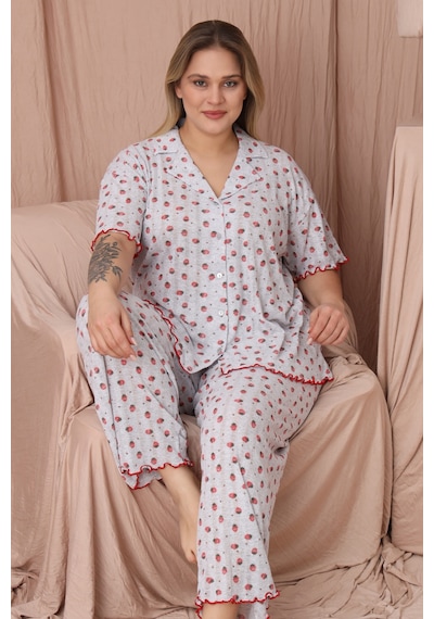 Wordex Mirano 1851 Pointel İnce Kumaş Düğmeli Kısa Kollu Büyük Beden Kadın Pijama Takımı Gri Wordex Mirano 1851 Pointel İnce Kumaş Düğmeli Kısa Kollu Büyük Beden Kadın Pijama Takımı Gri