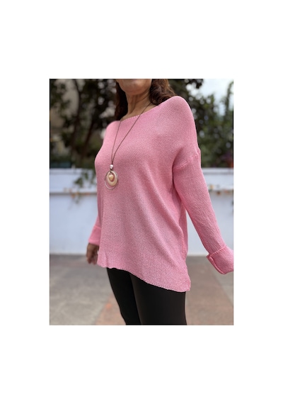 Denizege İtalyan Merserize Kolyeli Bluz Pembe Pembe
