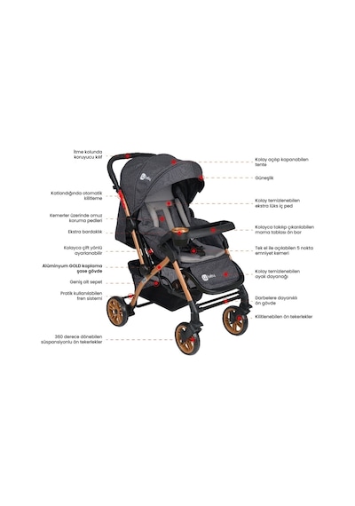 Lia Bebek 4 Baby Çift Yönlü Bebek Arabası Yağmurluk+Ayak Örtüsü+ 2 Yıl Garanti Ilk Adım Bebe