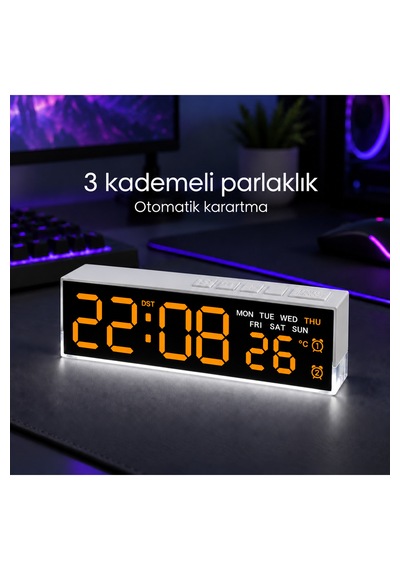 Akıllı Led Dijital Masa Saati Turuncu Renk