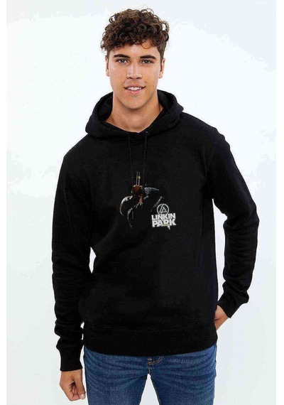Linkin Park Metal Müzik Baskılı Siyah Erkek Örme Sweatshirt